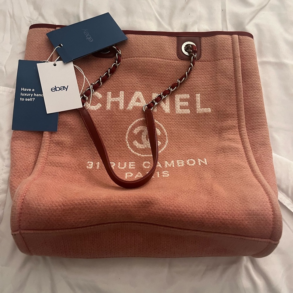 Chanel Peach Tote Bag with Chain Straps